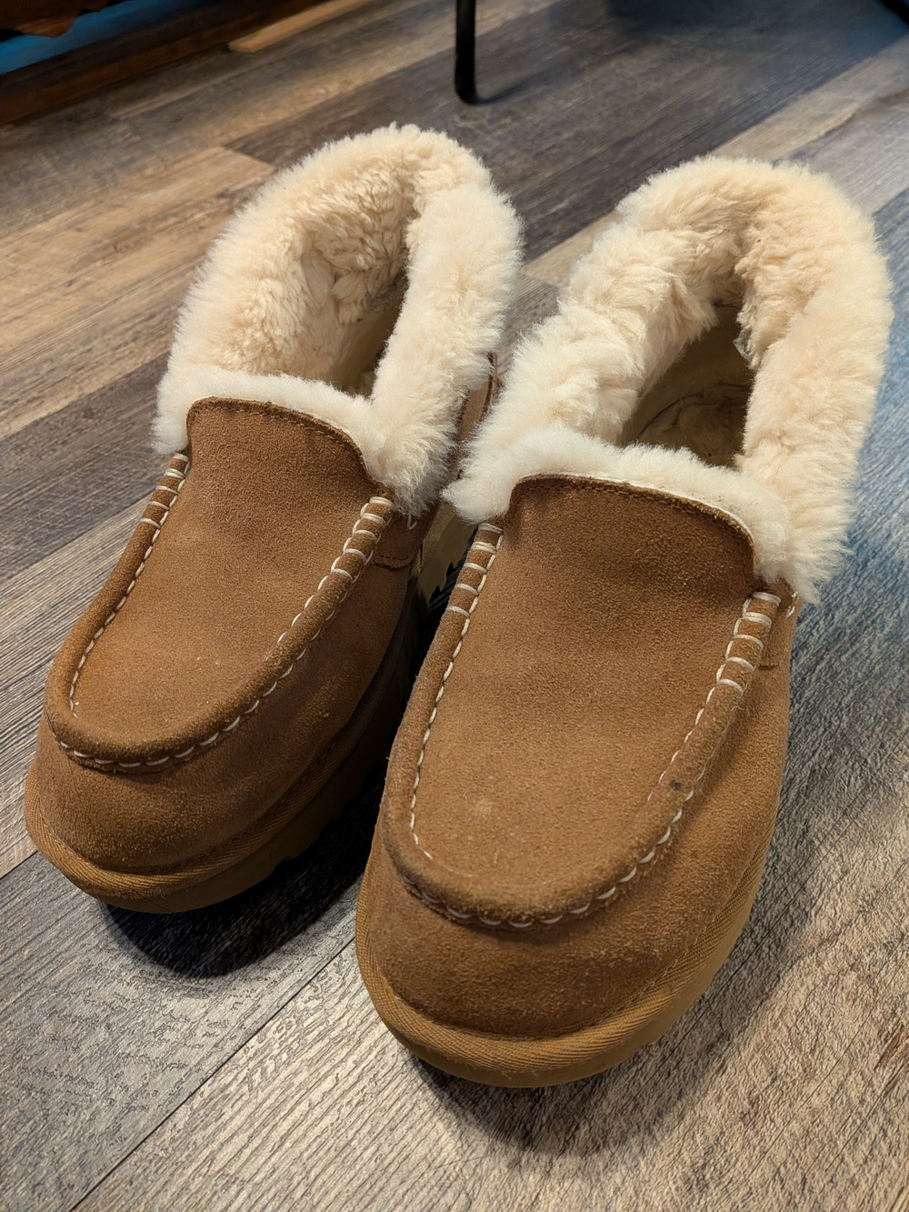 UGG Chestnut Suede Shearling-Lined Slip-Ons